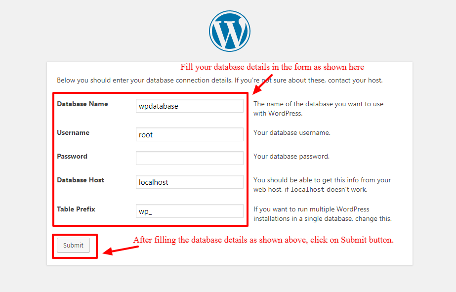 WordPress Setup Configuration Database Connection Details