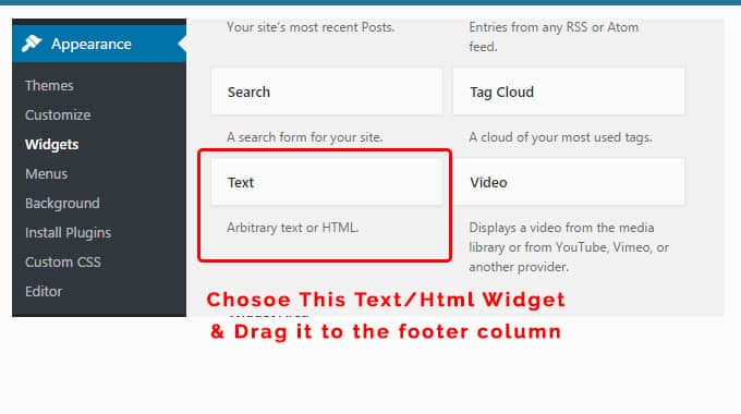 choose text html widget