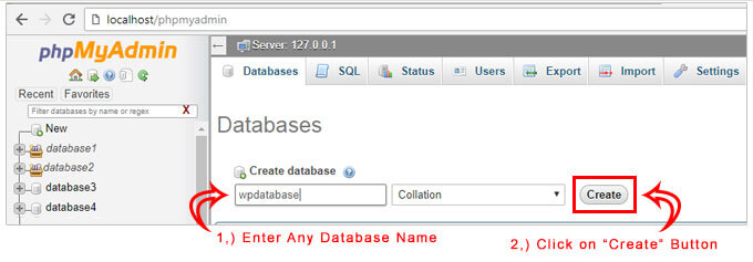 create database via phpmyadmin