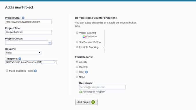 statcounter add a project