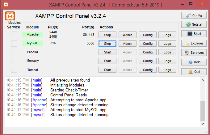 xampp control panel